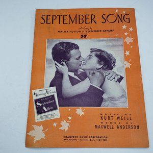 September Song Sheet Music Piano Voice Guitar 1938 Weill Anderson Huston